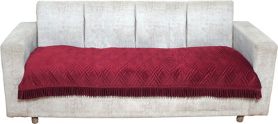 Fashion Throw Velvet 3 Seater Sofa Geometric Cover(Pack of 1 Maroon)