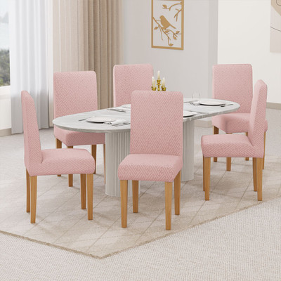 lukzer Jacquard 1 Seater Chair Plain Cover(Pack of 6 Pastel Pink Grid Maze)