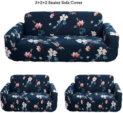 TONY STARK Polycotton Floral 3+2+2 Seater Sofa Cover(Blue Lotus Pack of 3)