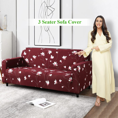 HOKiPO Polyester 3 Seater Sofa Floral Cover(Pack of 1 Wine Red Flowers)