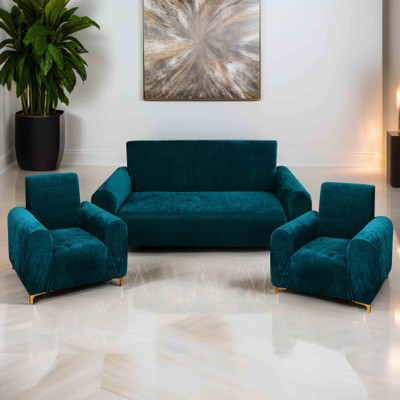 Rabhnoor Velvet 3+1+1 Seater Sofa Plain Cover(Pack of 3 Peacock)