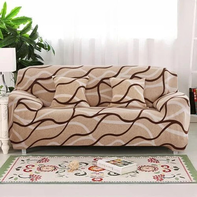 HOME BEAUTIFIER Polyester Striped 3 Seater Sofa Cover(WAVE STRETCH, Multicolor Pack of 1)