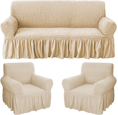 HOUSE OF QUIRK Polyester Embroidered 3+1+1 Seater Sofa Cover(Beige Pack of 3)
