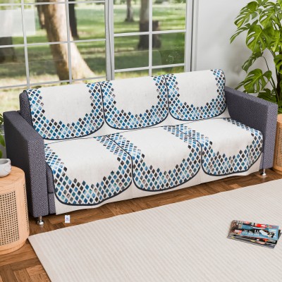 Heart Home Velvet Abstract Sofa Cover(Grey, Blue Pack of 6)