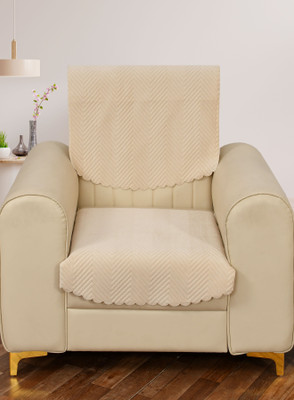 YELLOW WEAVES Velvet Plain 1 Seater Sofa Cover(Beige Pack of 2)