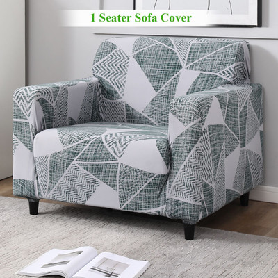 HOKiPO Polyester 1 Seater Sofa Geometric Cover(Pack of 1 Grey Geometric Abstract)