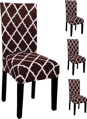 Magic Cover Polyester Abstract Chair Cover(Brown Pack of 4)