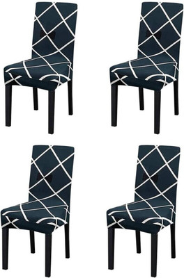 SmartFab Polyester 1 Seater Chair Geometric Cover(Pack of 4 Blue)