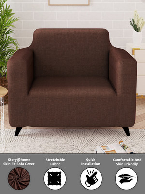 Story@home Polyester Plain 1 Seater Sofa Cover(Brown Pack of 1)