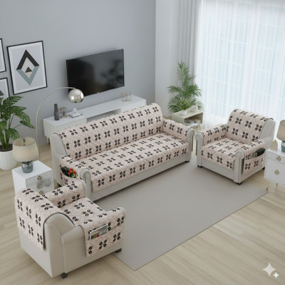 fabrigaanza Velvet, Polycotton 3+1+1 Seater Sofa Damask Cover(Pack of 3 Beige-Damask)