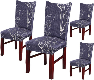HOUSE OF QUIRK Polyester 1 Seater Chair Geometric Cover(Pack of 4 Blue)