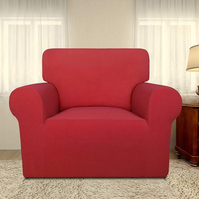 lukzer Polyester Striped 1 Seater Sofa Cover(Plain Red Pack of 1)