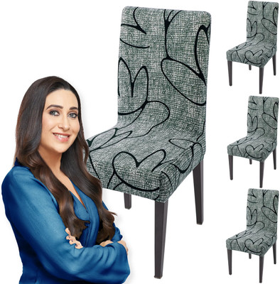 HOKiPO Polyester Abstract 4 Seater Chair Cover(Grey Pack of 4)