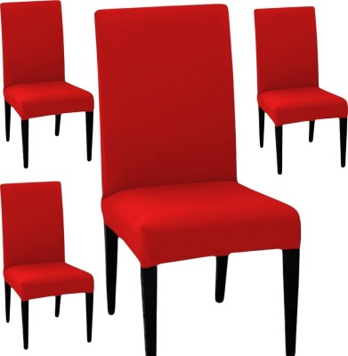 LAZI Polycotton Plain Chair Cover(Red Pack of 4)