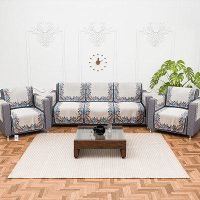 Heart Home Cotton 3+2 Seater Sofa Floral Cover(Pack of 16 Yellow, Blue)