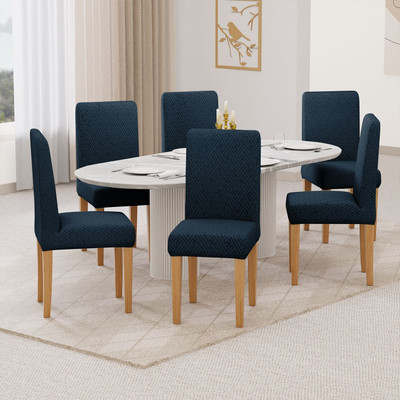 lukzer Jacquard 1 Seater Chair Plain Cover(Pack of 6 Pastel Marine Blue Grid Maze)