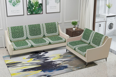 Nendle Velvet Abstract 3+2 Seater Sofa Cover(Green Pack of 4)