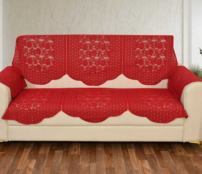 onterio fabs Cotton 3 Seater Sofa Floral Cover(Pack of 4 Red)