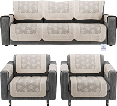 Heart Home Cotton 3+2 Seater L-Shape Sofa Floral Cover(Pack of 16 Brown)
