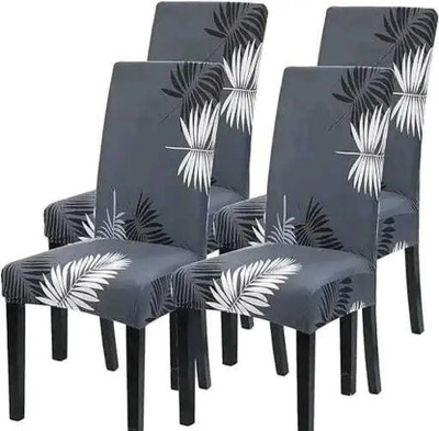 shringoori creations Polycotton 4 Seater Chair Geometric Cover(Pack of 4 Grey)