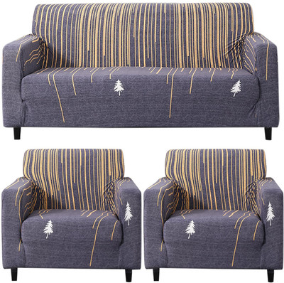 HOKiPO Polyester 3+1+1 Seater Sofa Striped Cover(Pack of 3 Midnight Blue Lines)
