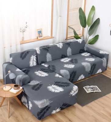 Magic Cover Polyester 3+3 Seater L-Shape Sofa Striped Cover(Pack of 1 Dark Grey)