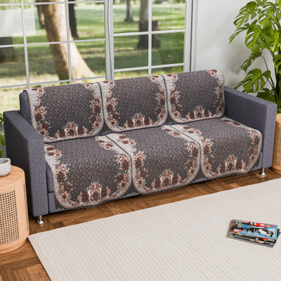KUBER INDUSTRIES Cotton, Polyester 3 Seater Sofa Floral Cover(Pack of 6 Green)