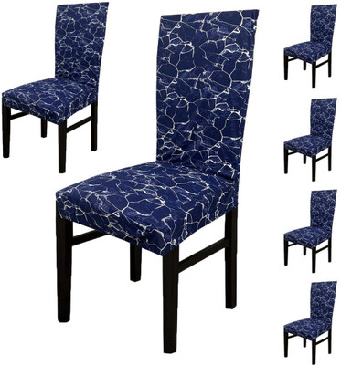 Stuff N' Fluff Polyester Abstract 6 Seater Chair Cover(Blue Pack of 6)