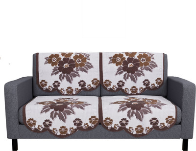KUBER INDUSTRIES Cotton 2 Seater Sofa Geometric Cover(Pack of 4 White, Brown)