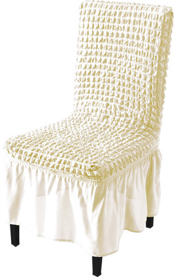 HOKiPO Polyester 1 Seater Chair Plain Cover(Pack of 1 Stretchable Turkish Bubble Frill Chair Cover - Cream (AR-5258-CRM))