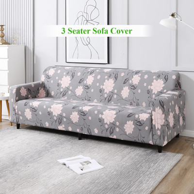 HOKiPO Polyester 3 Seater Sofa Floral Cover(Pack of 1 Grey Dahlia)