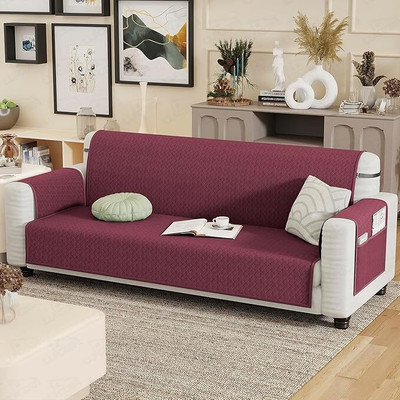 lukzer Polyester Plain 4 Seater Sofa Cover(Cranberry Red Pack of 1)