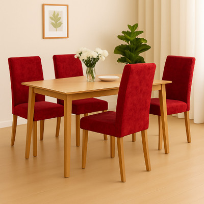 Roodra Creations Velvet 1 Seater Chair Plain Cover(Pack of 4 Red)