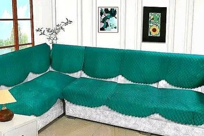 papsun Polyester 3+2+2 Seater Sofa Floral Cover(Pack of 14 GREEN VELVET SOFA COVER PANEL (7*2)-14 PCS)