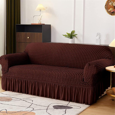 lukzer Polyester Checkered 3 Seater Sofa Cover(Brown Pack of 1)