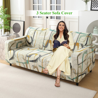 HOKiPO Polyester Abstract 3 Seater Sofa Cover(Parchement Beige Pack of 1)