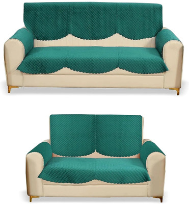 Bigger fish Velvet Checkered 3+2 Seater L-Shape Sofa Cover(Dark Green Pack of 14)