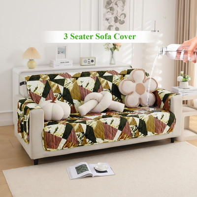 HOKiPO Polyester Abstract 3 Seater Sofa Cover(Wine Abstract Geometry Pack of 1)