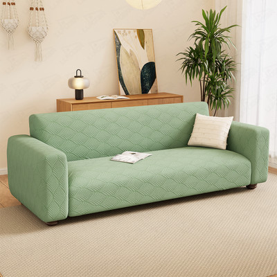 lukzer Jacquard 3 Seater Sofa Abstract Cover(Pack of 1 3-Seater Sofa Cover/Pastel Green Leaf Trail SC-128-03)