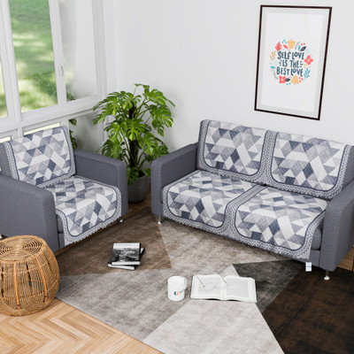 HOMESTIC by Kuber Industries Polyester Abstract 3 Seater Sofa Cover(White, Grey Pack of 6)