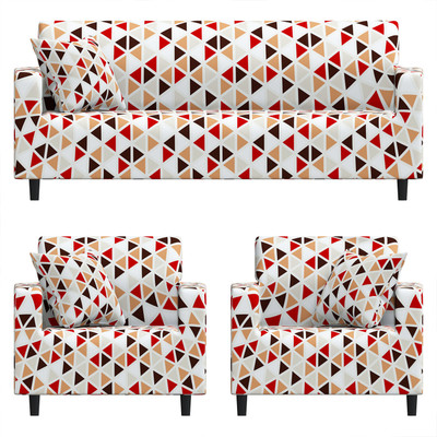 B BESTILO Polyester Checkered 3+1+1 Seater Sofa Cover(Color Traingle Pack of 3)
