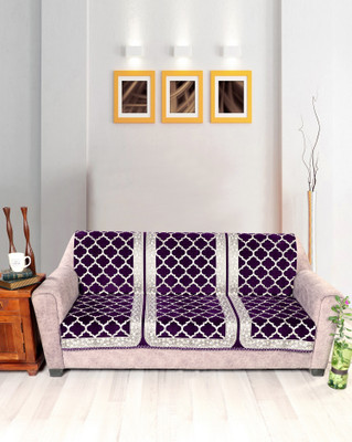 Nendle Velvet 3 Seater Sofa Damask Cover(Pack of 1 Wine)