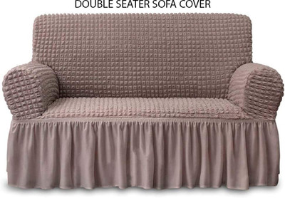 Magic Cover Polyester 1 Seater Sofa Checkered Cover(Pack of 1 Light Brown)