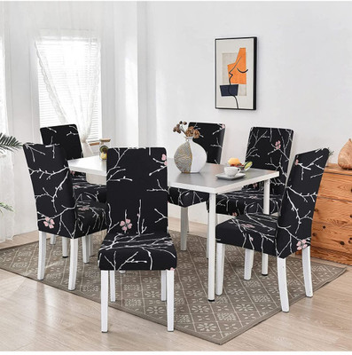 Stuff N' Fluff Polyester Abstract 6 Seater Chair Cover(Black Pack of 6)