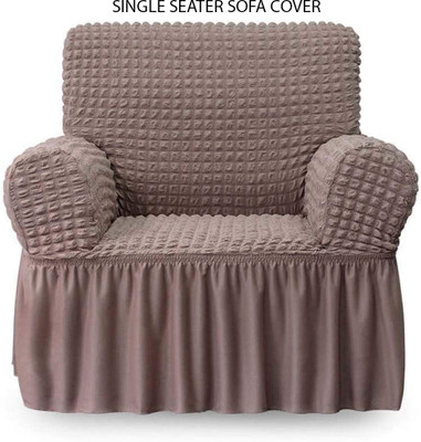 Magic Cover Polyester Embroidered 1 Seater Sofa Cover(Brown Pack of 1)