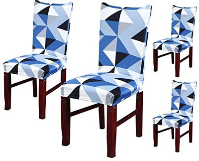 HOUSE OF QUIRK Polyester 1 Seater Chair Abstract Cover(Pack of 4 Blue)