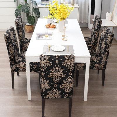 NAYACOLLECTION Polycotton 1 Seater Chair Geometric Cover(Pack of 6 Black Damask)