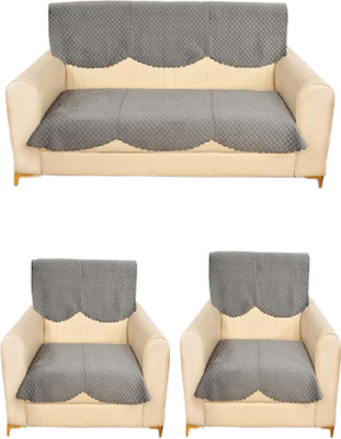 LEAFNEST Velvet Plain 3+2+2 Seater Sofa Cover(Grey Pack of 1)