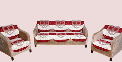 wonder decor Polycotton 3+1+1 Seater Sofa Striped Cover(Pack of 5 Maroon)