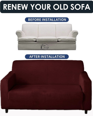 Cosycorner Polyester Plain 3+1+1 Seater Sofa Cover(Maroon Pack of 3)
